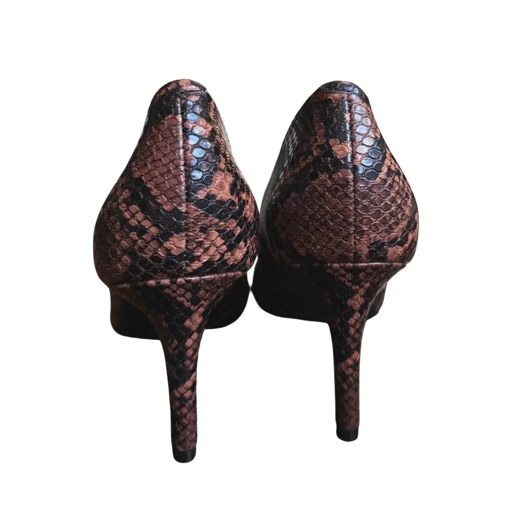 Alfani Step 'N Flex Brown Snakeskin Embossed Pointed Toe Pumps‎ Stiletto Heels